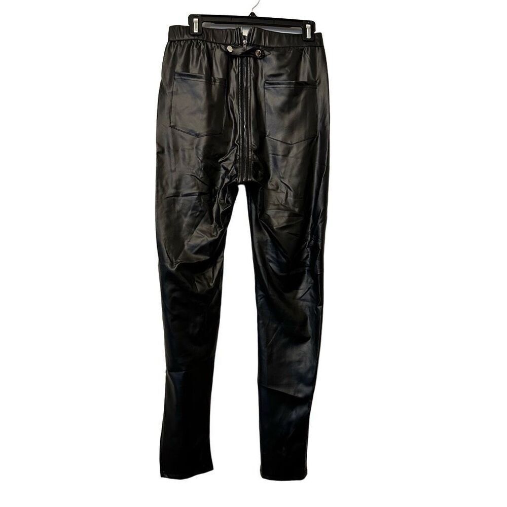 Rocco High Waisted Crotch Zipper Vegan Leather Skinny Pants Black XL